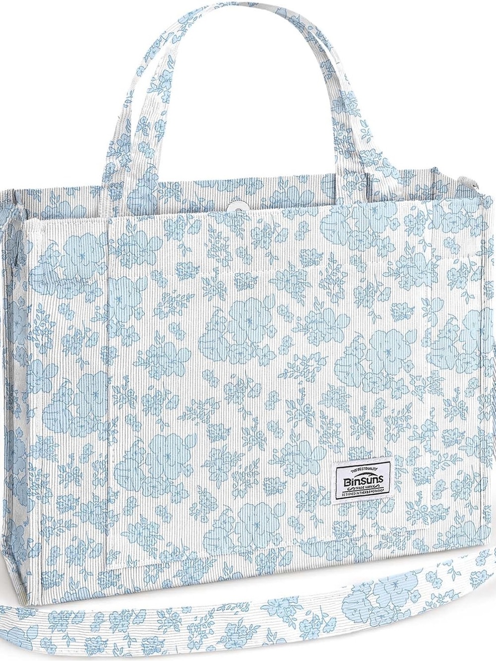 Blue Floral Canvas Tote Bag for Women